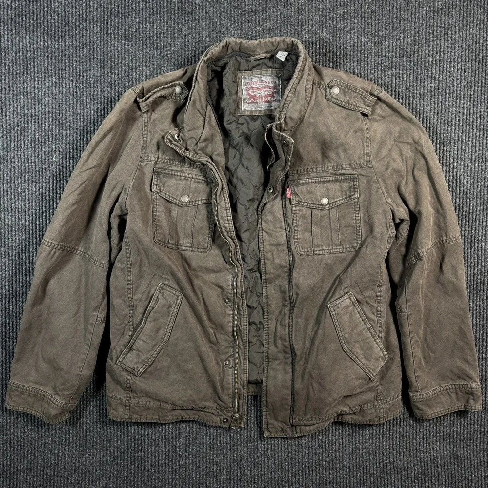 Levi's Men's Large Sherpa Lined Jacket Brown Military Trucker Chore Coat Western
